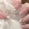 Gato Rosa Brilho d'Água Olho de Gato Manicure Unhas Usáveis Pintadas à Mão Gatinho Fofo Versão Estudante Unhas Postiças Removíveis