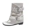 Nuevas Sandalias de Tanga Estilo Retro Francés 2025 para Mujer con Remaches Huecos, Botines de Tacón Grueso, Botines de Punta Cuadrada de Tacón Alto para Mujer