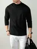 Venta de temporada baja: Camiseta de manga larga para hombre con cuello medio alto, algodón 100% de peso pesado, elegante y versátil, camiseta básica de moda