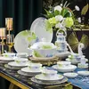 Juego de vajilla de cerámica Jingdezhen para uso doméstico, lujo ligero, alta temperatura, alto valor estético, cuencos y platos de porcelana fina, regalos de boda y de inauguración de casa