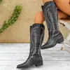 Comercio exterior transfronterizo talla grande otoño e invierno 2026 nuevas botas vaqueras western de tacón grueso para mujer, estilo europeo y americano, botas largas de moda y versátiles