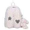 Mochila Fofa e Adorável com Estampa de Bolinhas e Renda com Orelhas de Coelho para Mulheres, Grande Capacidade, para Trabalho, Estudo, Escola