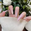 Uñas Portátiles Hechas a Mano, Tiras de Uñas Pre-Hechas, 30 Piezas, Se Pueden Usar Repetidamente, Uñas de Manicura Cuadriculadas con Pedrería Rosa Nude Suave