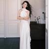 Vestido de Noivado 2026 Novo Estilo Estilo Retro Francês Simples Leve Estilo Floresta Vestido de Casamento Leve Gola Halter Vestido de Festa Vestido de Noite