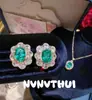 Joyas Turmalina Lago Azul Esmeralda Girasol Collar Tachonado con Diamantes Conjunto de Joyas para Boda Aretes Florales Bud-Verde Neón