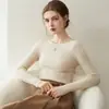 Suéter feminino gola redonda, prêt-à-porter de primeira linha, 100% cashmere, caimento justo, quente, camada base de malha justa