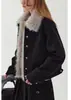 Chaqueta Corta Casual de Gamuza Vintage Diseño Otoño/Invierno 2025 Cuello de Piel Desmontable Chaqueta Acolchada de Algodón para Mujer
