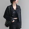 2025 Nueva Chaqueta Corta de Mezclilla Negra Holgada de Calle Estilo Vintage Otoño/Invierno para Mujer Versátil Top de Manga Larga
