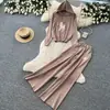 Conjunto de Punto Estilo Casual para Mujer, Otoño 2026, Suéter con Capucha Versátil de Corte Holgado con Pantalones Rectos de Pierna Ancha de Cintura Alta Adelgazantes