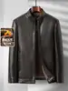 Chaqueta Gruesa de Cuero Forrada de Polar para Hombres de Mediana Edad y Mayores, Abrigo de Cuero Casual con Cuello Alto, Chaqueta de Cuero Cálida de Invierno para Papá