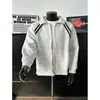 Chaqueta retro a rayas americana para hombre, cárdigan sudadera deportiva estilo universitario de otoño, chaqueta de cuello alto de ajuste limpio para pareja