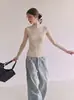 Chaleco de punto retro estilo Hong Kong con cuello medio plisado para mujer, versátil, adelgazante, sin mangas para usar como prenda exterior 2192