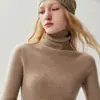 Kang Sai Ni Suéter de Malha Base Slimming Feminino Outono Novo Estilo Listrado 100% Caxemira Pura com Gola Alta