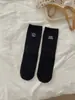 Estilo Coreano Estilo Ins Tacón Bordado Dibujo Animado Cachorro Letras Ab Pie Izquierdo y Derecho Asimétrico Calcetines de Media Pantorrilla Calcetines de Felpa