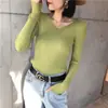 Suéter para mujer, versátil para usar en capas, top de punto pullover de cuello en V ajustado estilo coreano, camiseta ajustada estilo estudiante
