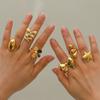 Wanxing Europeo y Americano Transfronterizo Estilo Ins Lujo Accesible Gama Alta Combinación Anillo Abierto Anillo de Acero Inoxidable Dorado 18K Joyería de Mano