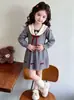 Vestido Suéter Feminino 2026 Gola Marinho Desenho Animado Bordado Laço Vestido Tricotado para Bebê Menina