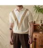 Comercio exterior venta al por mayor transfronteriza verano nuevo camiseta de punto de manga corta para hombre con rayas triángulo camiseta POLO cuello en V corte ajustado camiseta de negocios