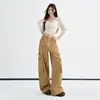 Jeans casuales de estilo americano color caqui transfronterizos con bolsillos tridimensionales para mujer, nuevo modelo de principios de otoño 2026 con diseño de múltiples tachuelas