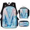 Princesa de Hielo y Nieve Elsa Mochila Escolar Mochila Infantil de Jardín de Infancia Bolsa de Hombro Impermeable de Gran Capacidad Estuche Juego de Tres Piezas