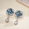Pendientes Vintage, Pendientes de Flor con Diamantes de Colores y Aguja de Plata, Fabricante de Pendientes de Lujo Ligero Estilo Francés