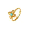 Anillo de Plata 925 Chapado en Oro Turquesa Pendientes Conjunto de Cruz Estilo Palacio Nicho Exquisito Lujo Accesible Sentido de Alta Gama