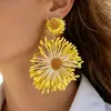 Joyería de Estilo Europeo y Americano, Pendientes de Girasol de Rafia Hechos a Mano, Pendientes Grandes Exagerados de Flor, Joyería de Estilo Festivo al por Mayor