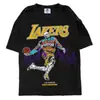 Verão Masculino Algodão Puro Streetwear Anime Casual Solto Versátil Super Grande Estampa de Basquete Manga Curta Top Camiseta