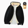 Casaco de lã de cordeiro outono e inverno, moletom masculino espesso com forro de fleece, cor sólida, blusa com capuz para adolescente, cardigã masculino