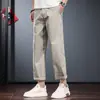 Calças casuais cropped masculinas 2026 novo estilo de verão calças retas largas cor cáqui lavadas toque fresco calças versáteis para o dia a dia para homens