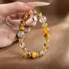 Little Treasury Pulsera de Cuarzo Rutilado Amarillo Natural Ojo de Tigre Cuarzo Rutilado Dorado para Mujer Multigema Cristal Natural Estilo Versátil