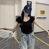 Playera de Manga Corta con Cuello Cuadrado y Diseño Irregular para Mujer 2025 Verano Nuevo Estilo Coreano Look Adelgazante y Top Versátil Trendy