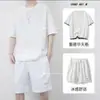 Conjunto esportivo de malha waffle para homens, conjunto de duas peças de verão com shorts e camiseta de manga curta para homens, um conjunto de roupas casuais estiloso para homens