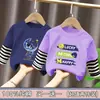 Camiseta de Manga Larga con Retazos para Niños, Fresca y Moderna de Otoño para Niños Mayores, Camiseta Base de Algodón Puro, Atuendo Casual de Otoño Rayado para Niños