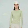 Tops de Yoga de Primavera y Verano para Mujer, Camisetas Deportivas de Manga Larga para Pilates Yoga Running, Cuello Redondo Versátil Ropa de Entrenamiento Fitness
