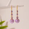 Brincos Gancho de Orelha Geométricos com Pérola Sintética Violeta e Diamante, Estilo Vintage Europeu e Americano, Simples, Nicho, Elegante, de Alta Qualidade para Mulheres