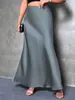 2026 Amazon Ropa Femenina Transfronteriza Europea y Americana Elegante de Cintura Alta para Mujer Color Sólido Extra Larga de Satén Estilo Cola de Pez Otoño e Invierno