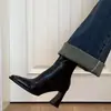 Botines de tacón alto para mujer, nueva colección otoño/invierno 2026, botines estilo Martin de punta cuadrada, negros, tacones gruesos de estilo francés, forrados de felpa para abrigar, botas adelgazantes