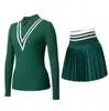 Traje Deportivo de Tenis con Cuello de Solapa, Mangas Largas, Falda Corta, Adecuado para Correr, Fitness, Yoga, Golf y Tenis, Aplicable en Múltiples Escenarios