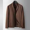 Chaqueta para Hombre, Estilo Primavera y Otoño, Cuello Alto, Top de Lino con Cremallera, Estilo Joven de Lujo para Negocios, Estilo Old Money, Abrigo Delgado Casual