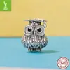 Pingente de prata original temporada de formatura coruja da sabedoria diy com miçangas presente de formatura miçangas de prata s925 acessórios de joias