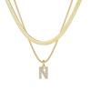 Collar de Cadena Hueso de Serpiente de Doble Capa con Letras de 26 Letras Europeas y Americanas para Mujer, Colgante de Letra con Circonita de Diamante Completo, Cadena para Clavícula de Lujo Ligero