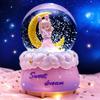Caja de Música Bola de Cristal Congelada de Unicornio Nieve Moca Niña Adornos de Escritorio para el Hogar Regalo