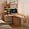 Escritorio Plegable de Madera Maciza para Esquina Estantería Integrada Pared de Libros para Dormitorio Escritorio de Estudio Plegable Giratorio en Forma de L para Computadora