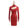 Ropa de Mujer al por Mayor Transfronteriza Nuevo Estilo de Chica Popular Europea y Americana Espalda Descubierta Cuello Semi-Alto Corte Ajustado Hueco Vestido de Felpa Cepillada