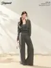 POPWES Estilo Perezoso Coreano Sudadera con Capucha de Manga Larga y Cuello en V Conjunto de Tops Sueltos Pantalones de Pierna Ancha Versátiles Pantalones Largos hasta el Suelo