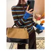 Ruoxin 2025 Outono/Inverno Popular Tricô Listrado Color Block Pulôver Estilo Coreano Para o Trabalho Manga Longa Camada Base de Alta Qualidade