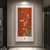 Pintura Decorativa Auspiciosa para o Hall de Entrada, Versão Vertical Estilo Chinês Novo com Bom Significado, Pintura Suspensa de Flores e Pássaros para Parede de Corredor e Hall