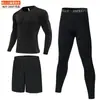 Traje esportivo masculino pronto para envio transfronteiriço, gola redonda, alta elasticidade, justo, com camiseta de manga longa, secagem rápida, adequado para esportes, corrida e treino como camada base.