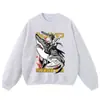 Sudadera con capucha vintage lavada y desgastada estilo japonés con estampado de personaje, sudadera con capucha pullover vintage retro desgastada
